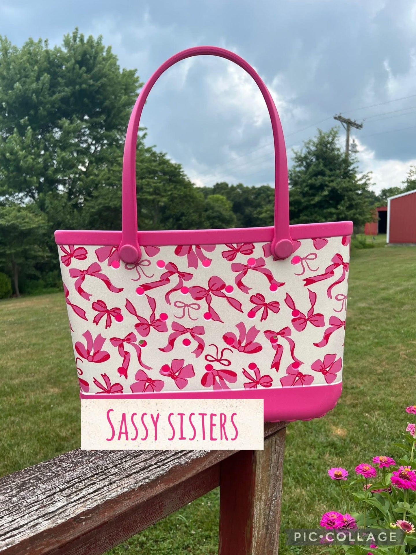 In stock - Pink Bow beach tote bag