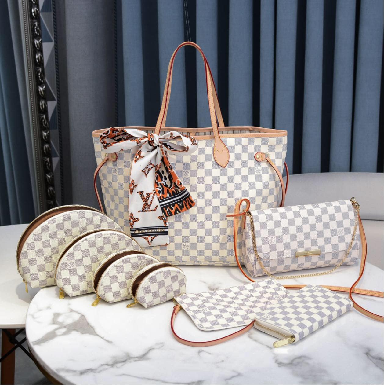 L Checkered Bag Set