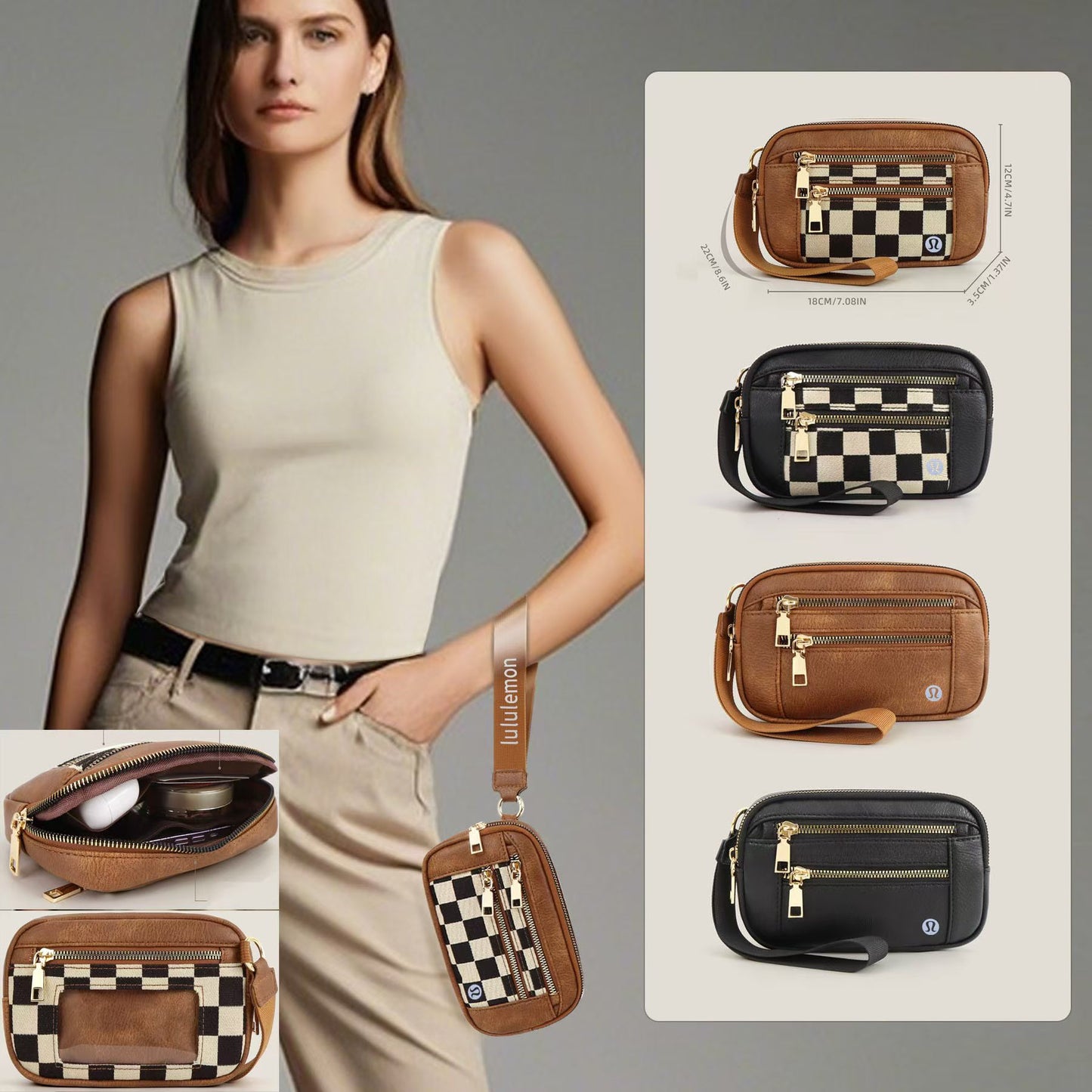 π Lu Checkered Wristlet