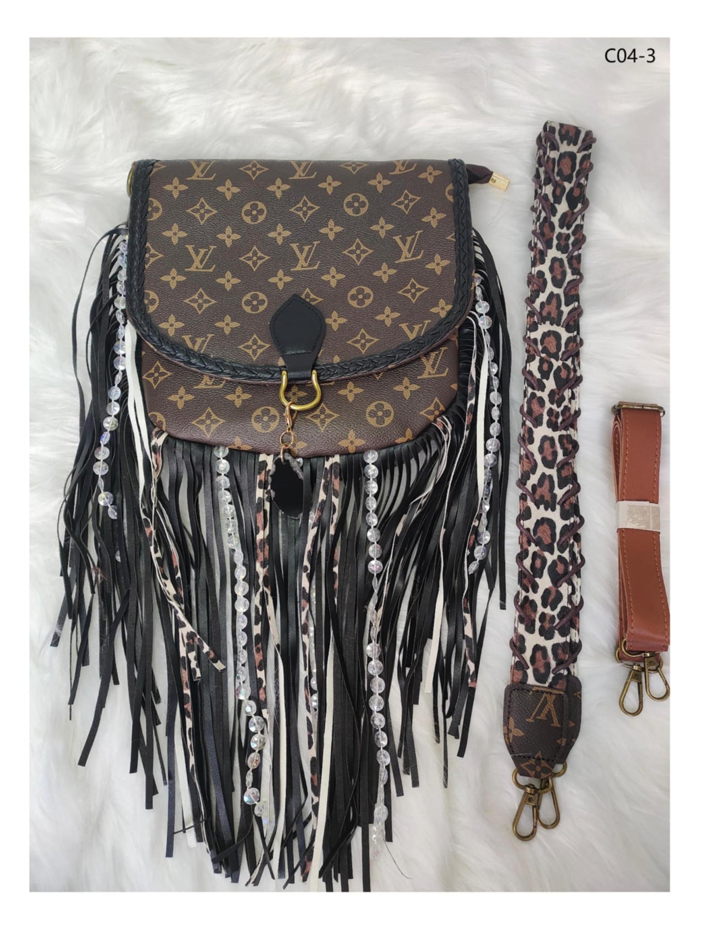 L Boho Fringe Bag Leopard Strap 2