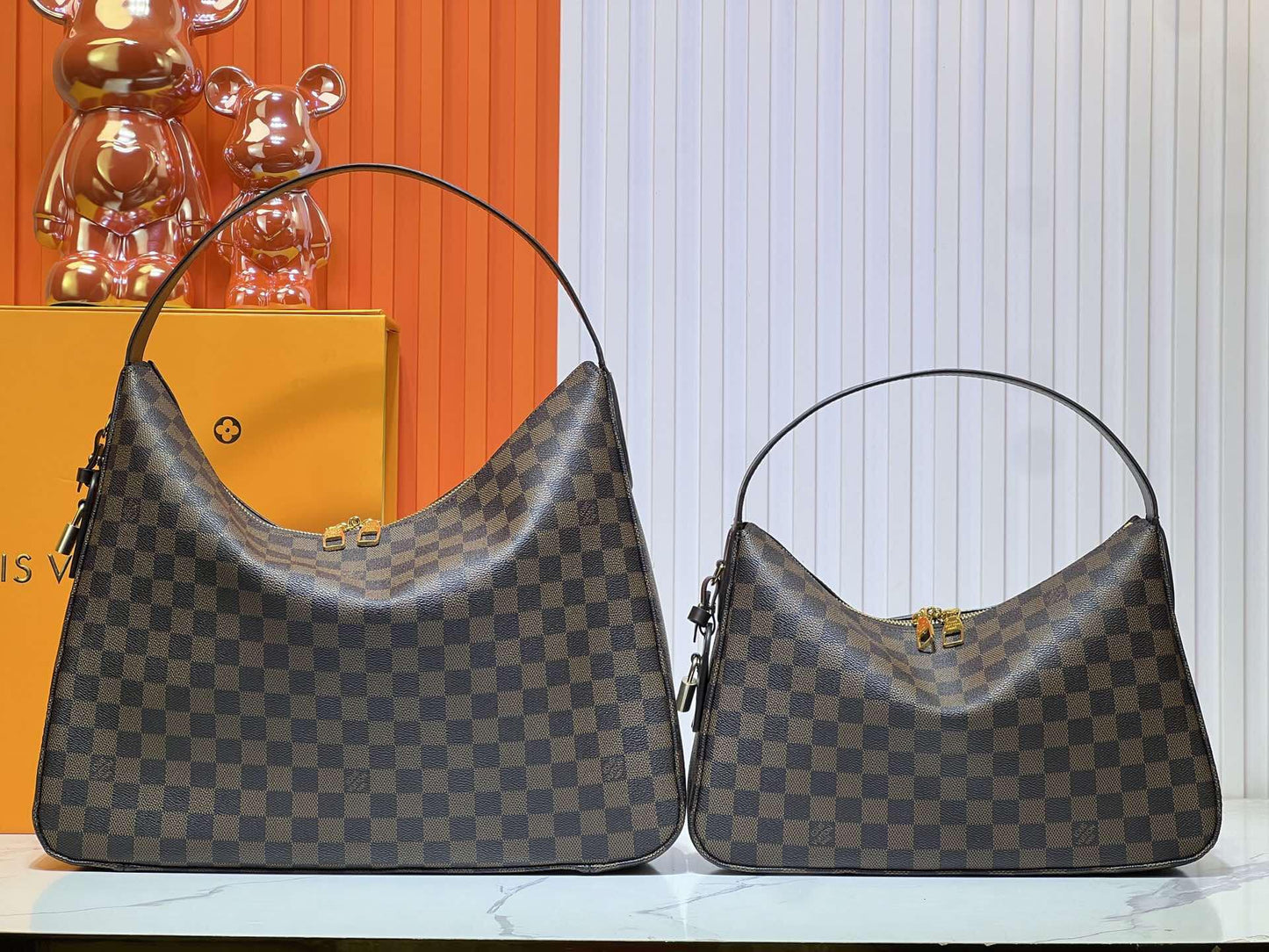 L Checkered Slouch Shoulder Bag