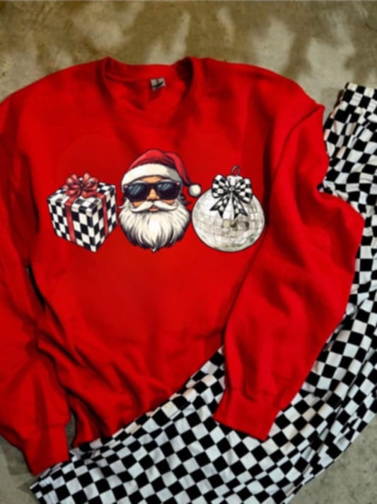 Checkered Santa Graphic Tee or Pullover