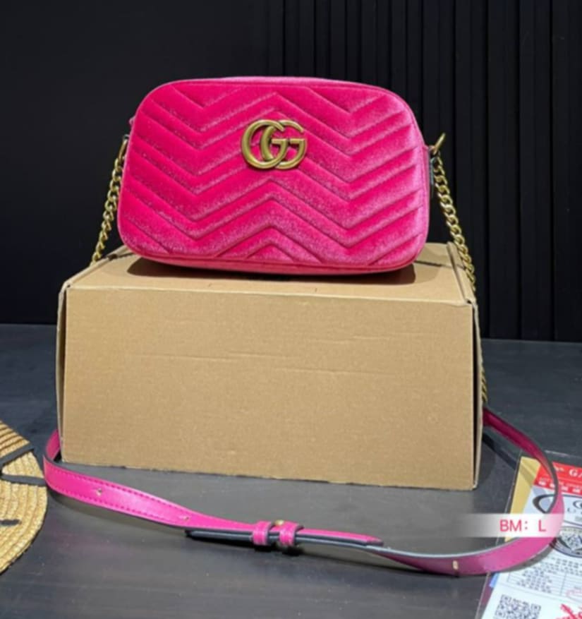 G*G Pink Velvet Quilted Bag