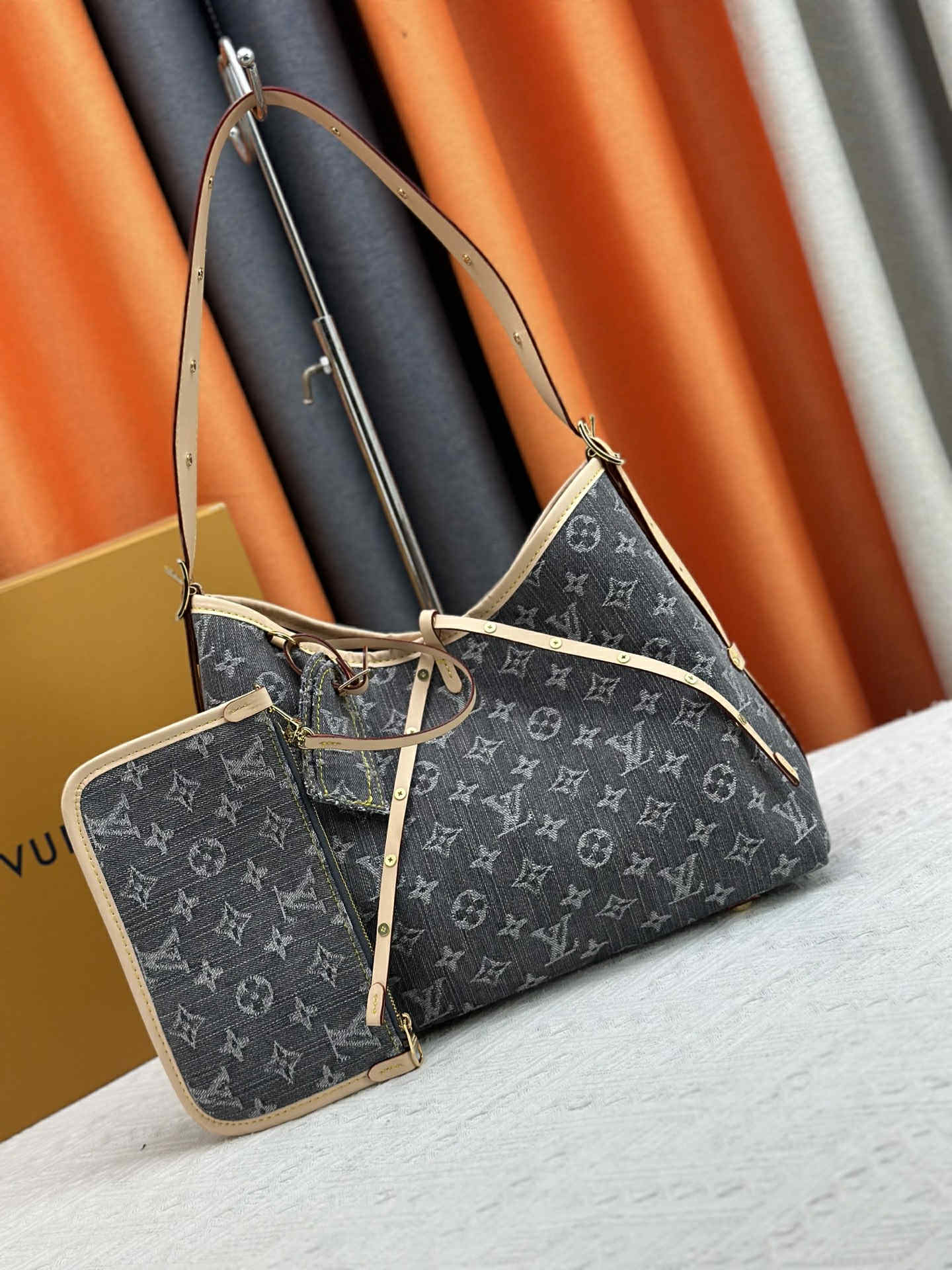 L Black Denim Carry All Bag