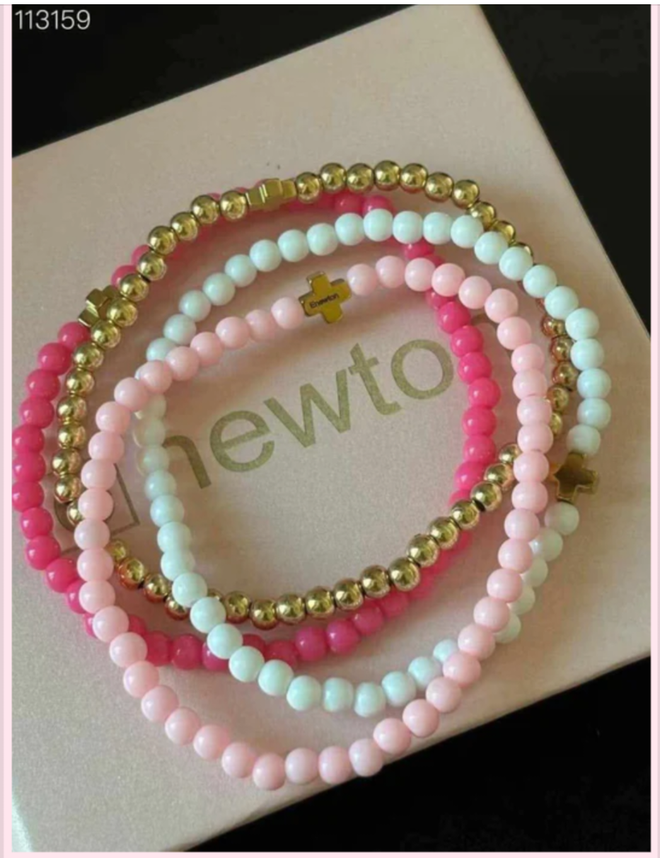 E Pink/Gold Stacked Bracelets
