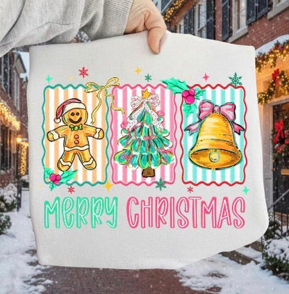 Merry Christmas Girly Trio ADULT & YOUTH TEE OR PULLOVER