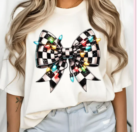 Checkered Bow Graphic Tee or Pullover