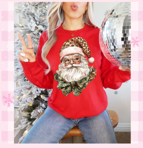 Leopard Santa Graphic Tee or Pullover