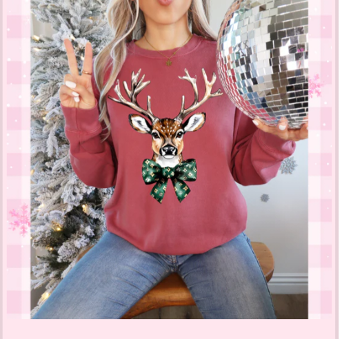 Deer Bow Graphic Tee or Pullover