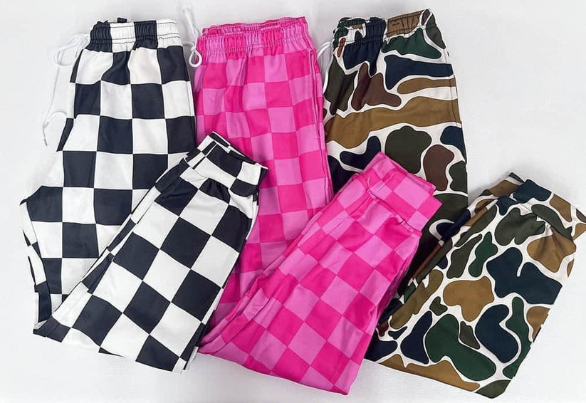 Camo & check joggers