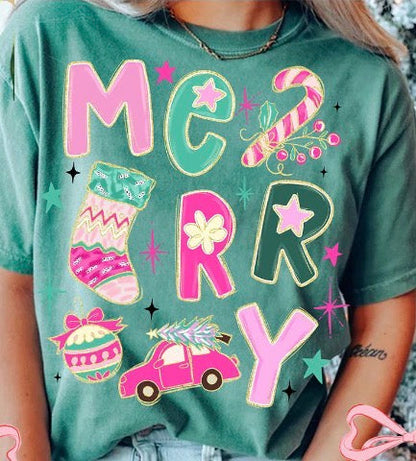 Girly Pink Christmas  ADULT & YOUTH TEE OR PULLOVER