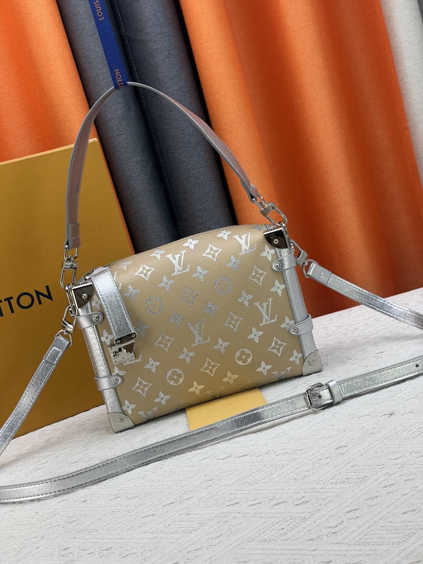 Silver/tan L bag