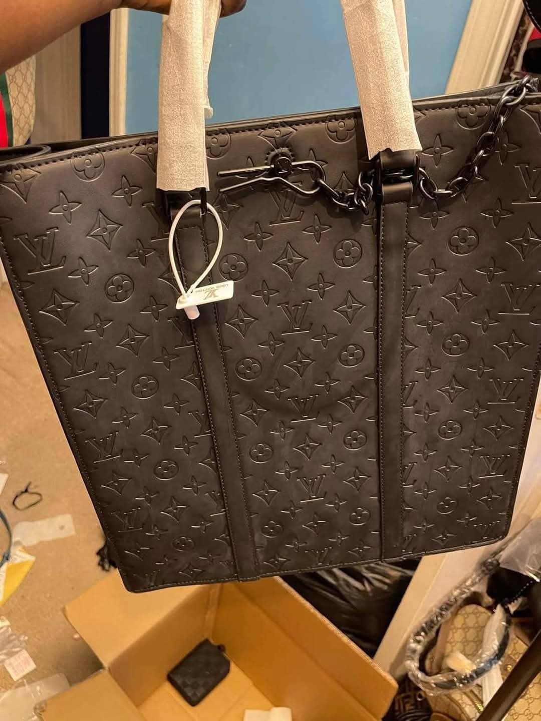 L Black Mono Pin Tote