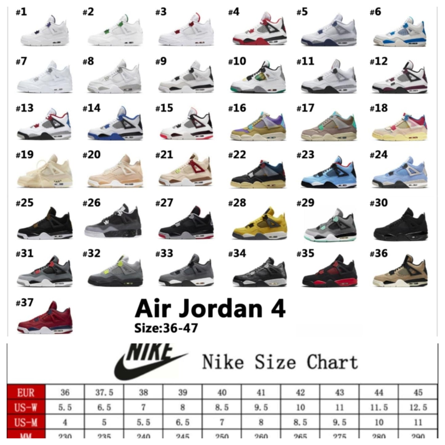 Nke Jrdn 4 Sneakers (Style 21-30)