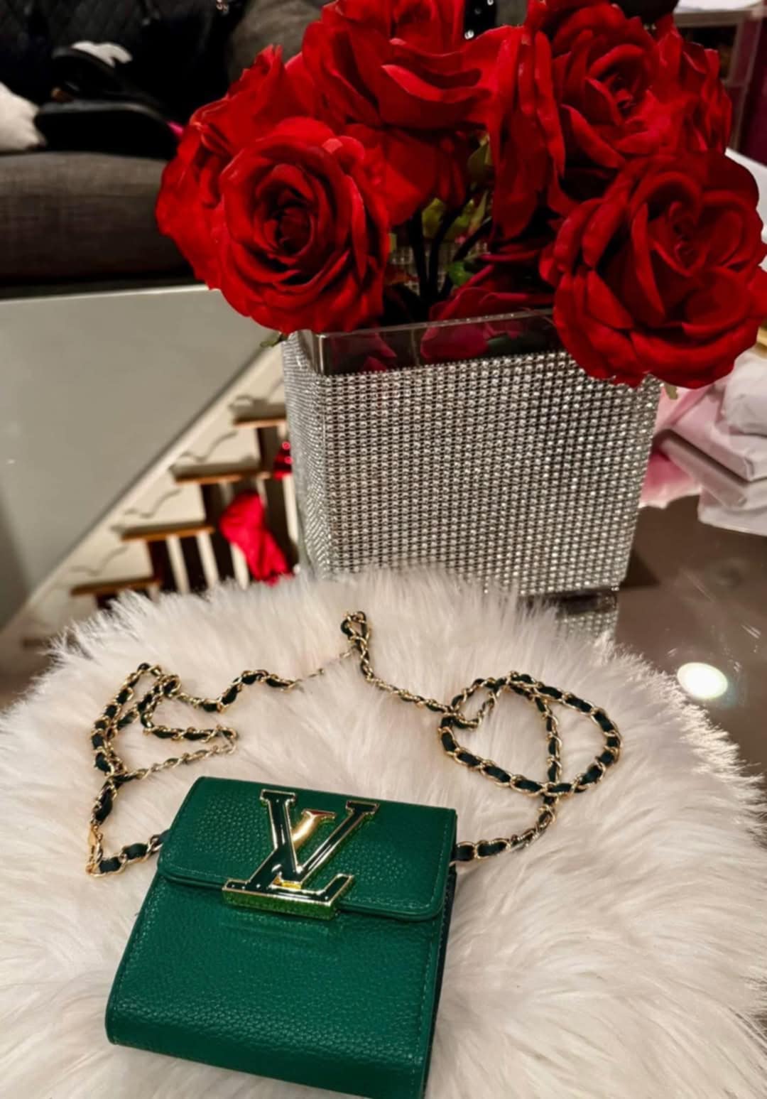 L Small Green Bag w Chain