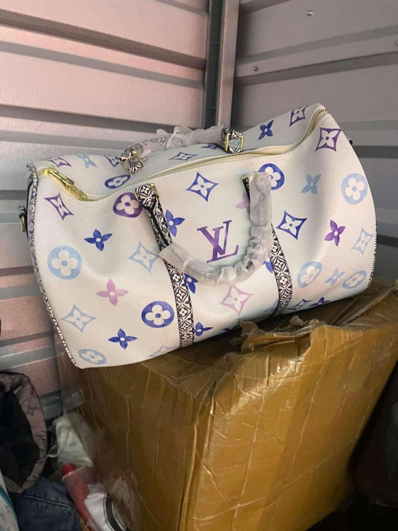 L White/Purple Mono Duffle