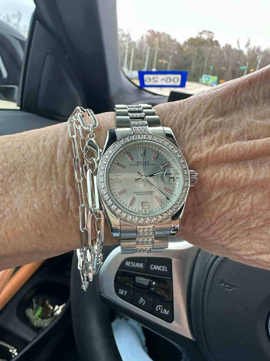 R Silver/Pale Pink Watch