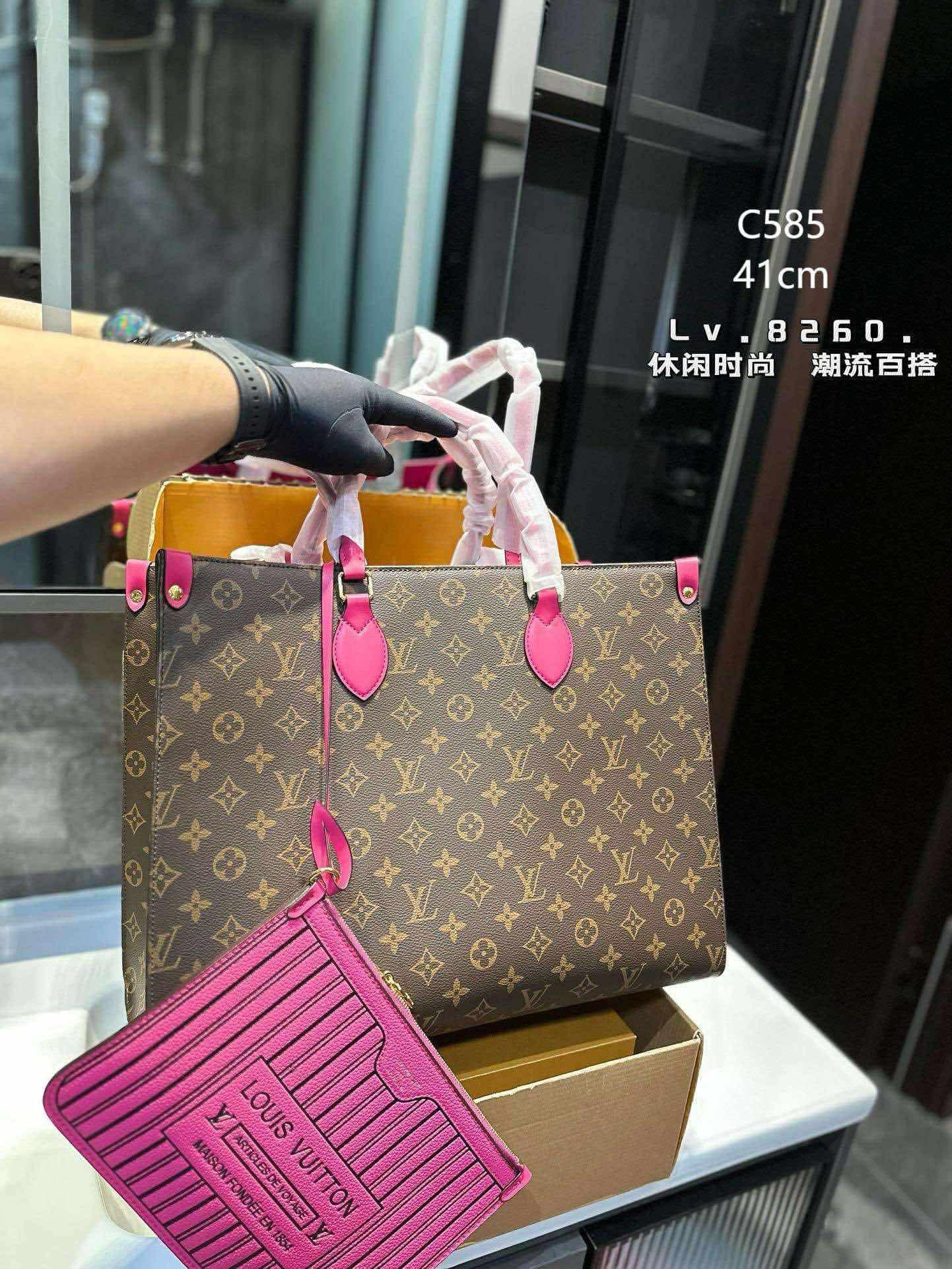 L Bag Mono/Pink Pinstripe
