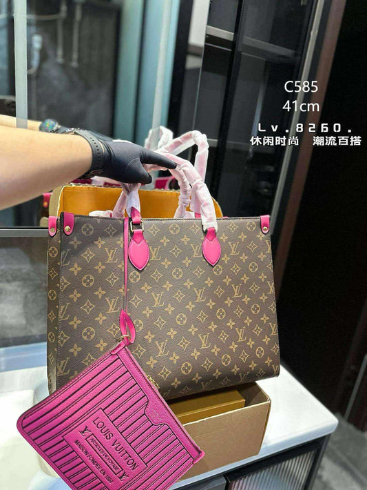 L Bag Mono/Pink Pinstripe