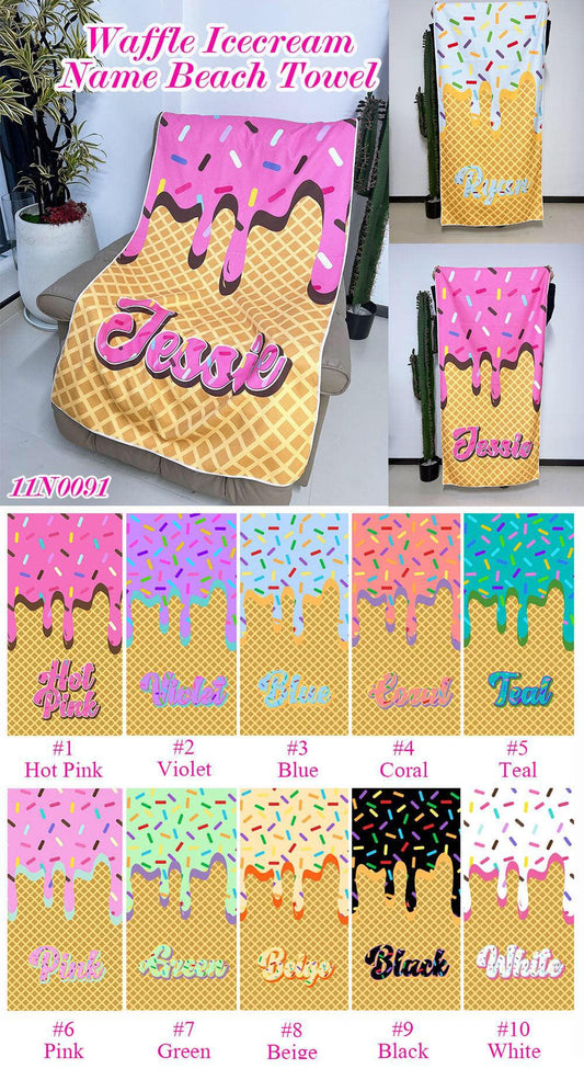 Waffle Icecream Beach Towel *Customizable Name*