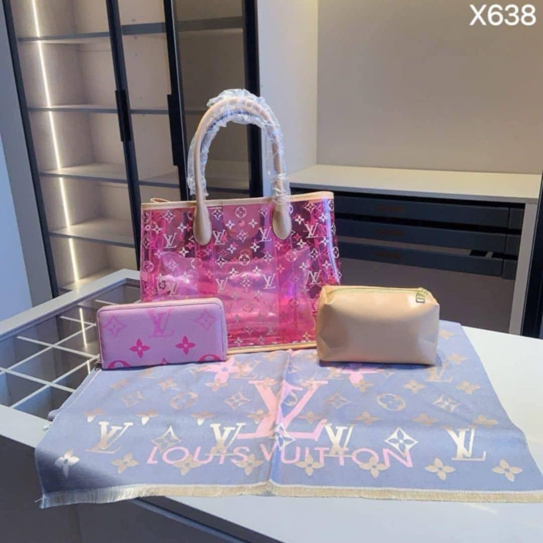 Pink Clear Bag & Wallet (Makeup Bag & Scarf NOT Included)