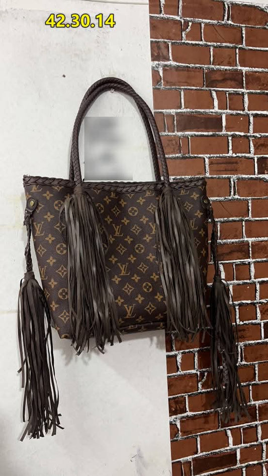 L Boho Fringe Tote New