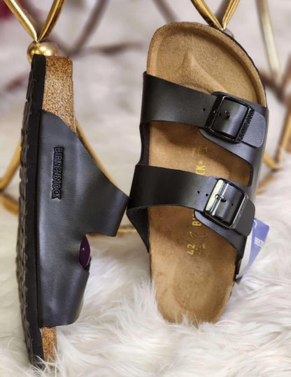 B-irk 2 Strap Sandals- Black
