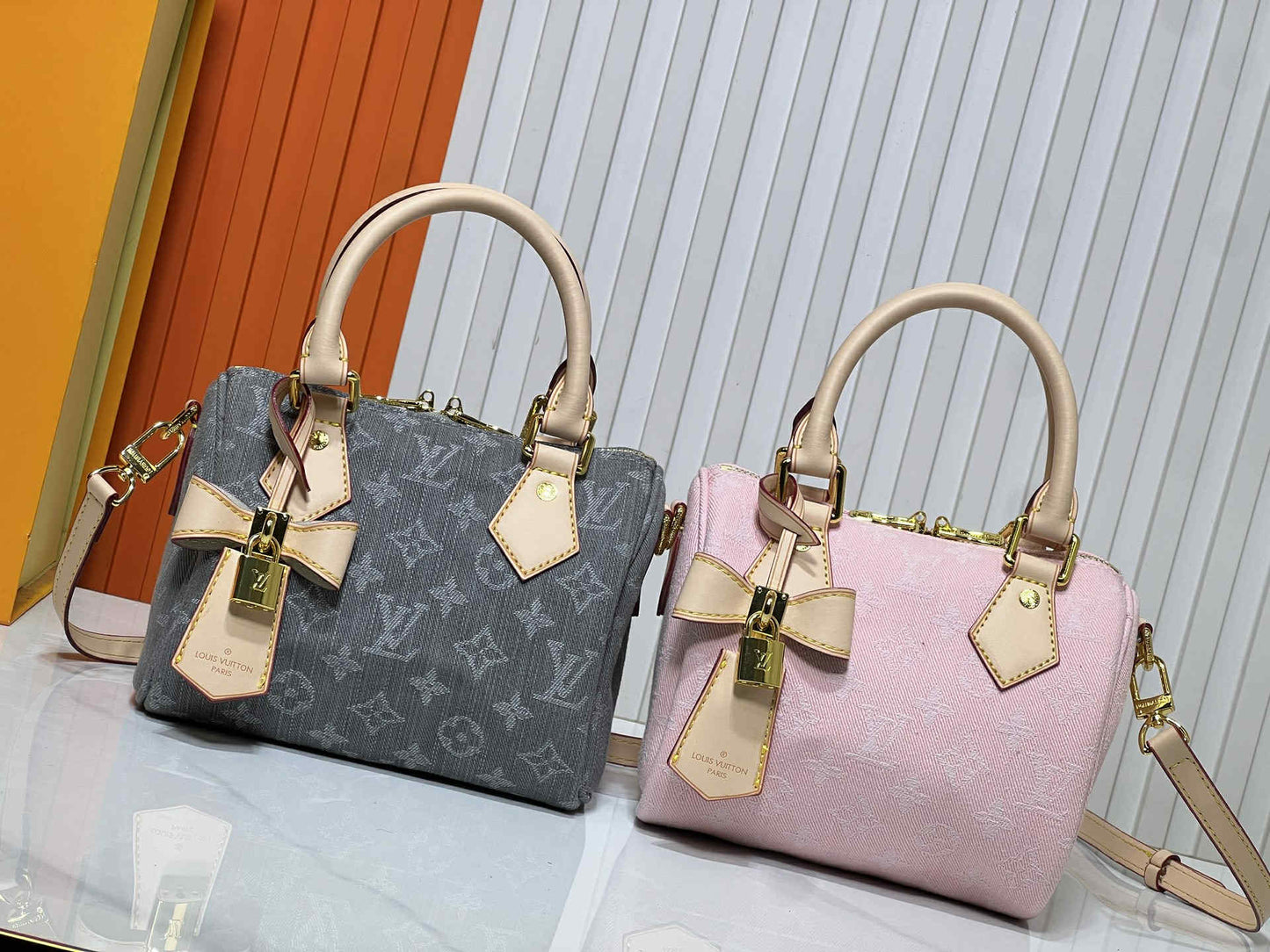 L Denim Bags Grey/Pink