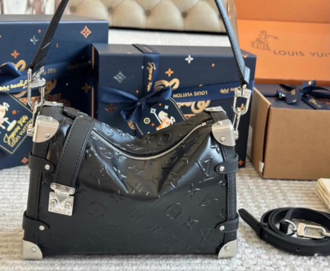 L White Mono Debossed Bag