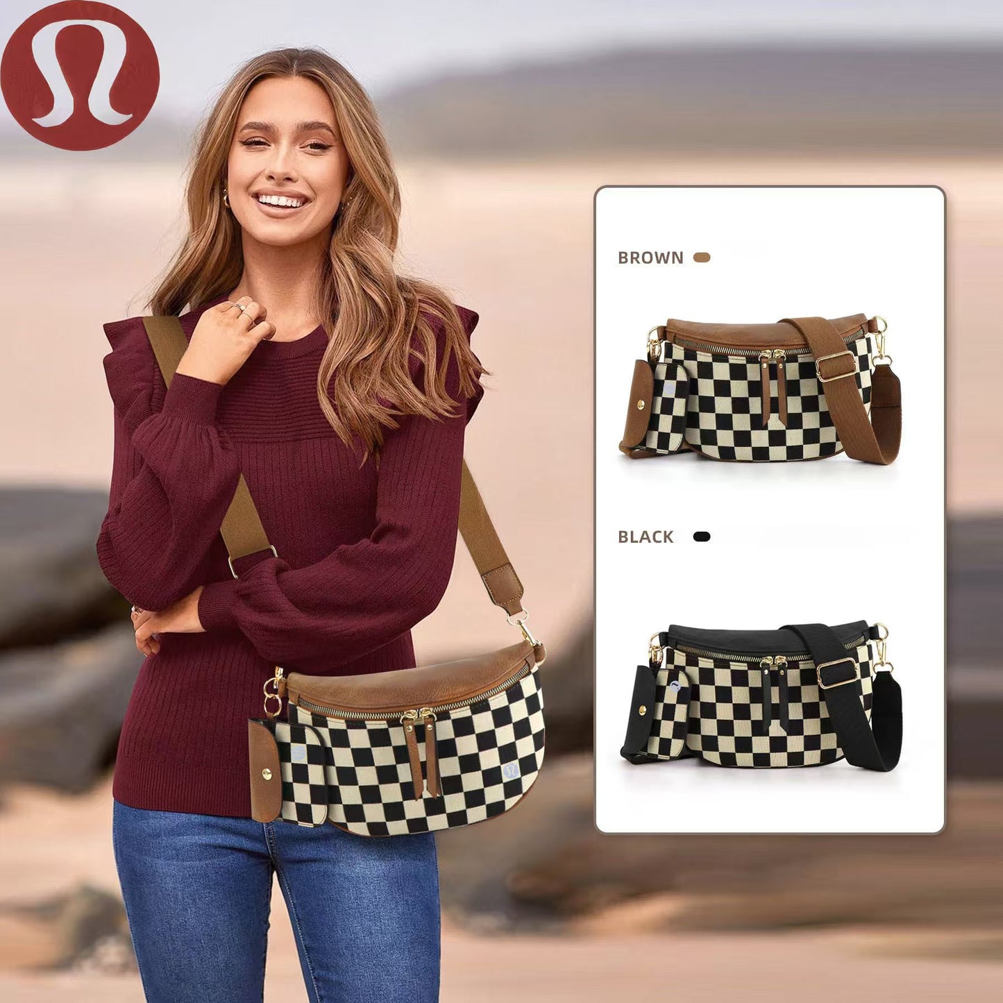 🍋 Lu  Checkered Large Crossbody