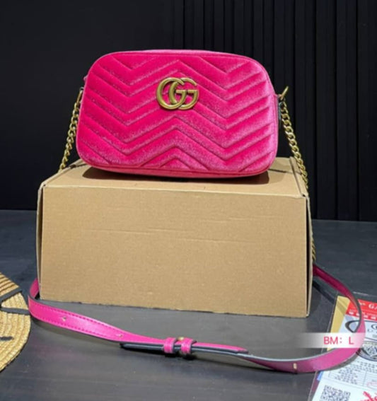 G*G Pink Velvet Quilted Bag