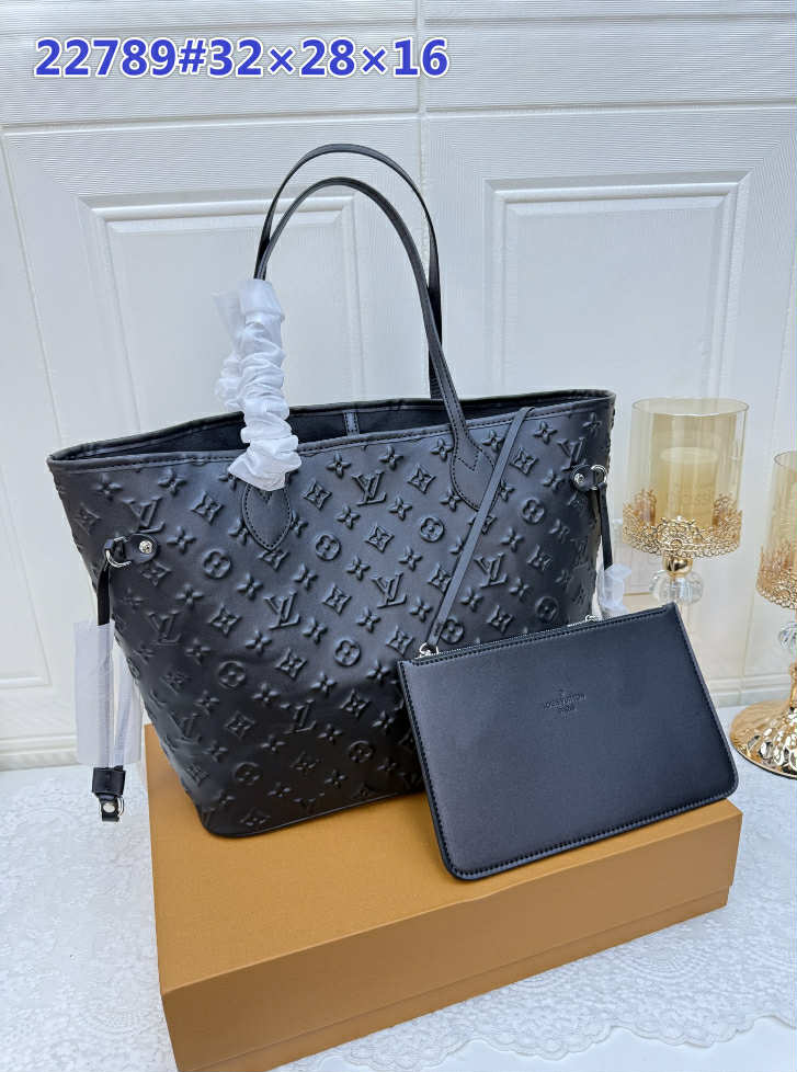 L Embossed Black Mono Bag