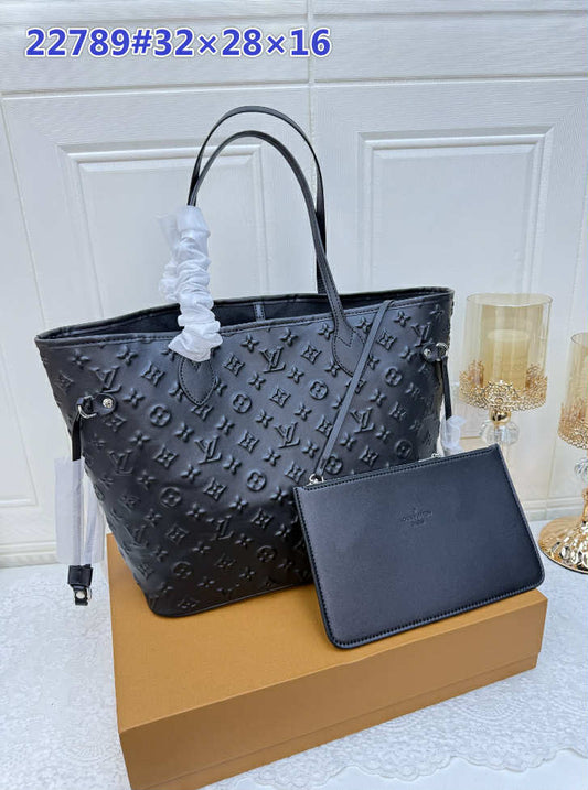 L Embossed Black Mono Bag