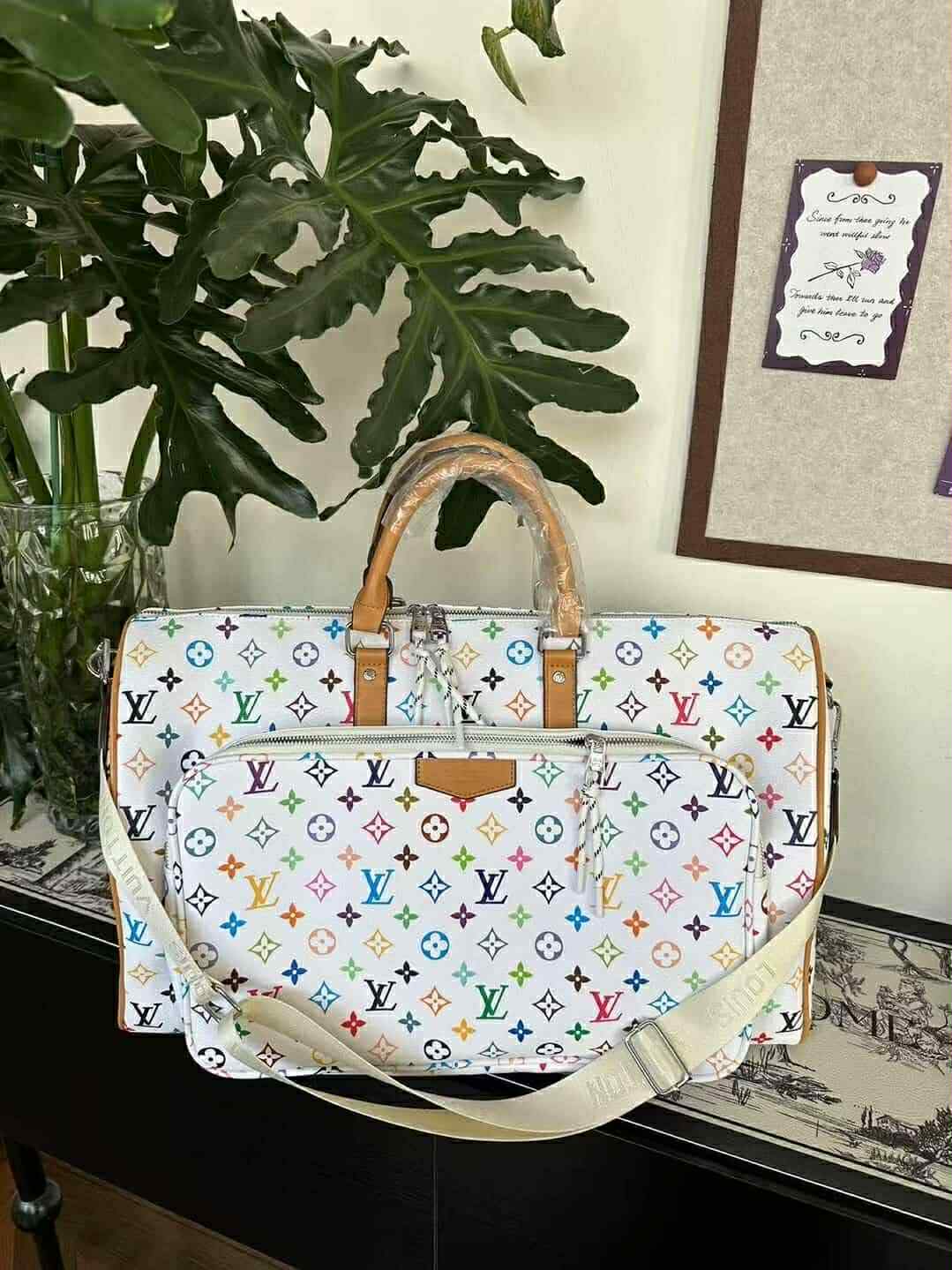 L White/Multi Travel Set Duffle