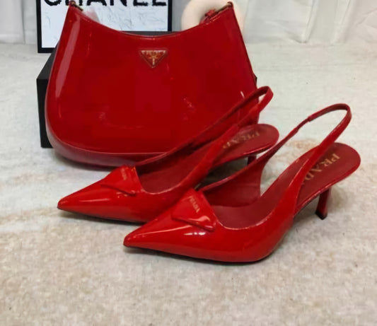 Prad Red Kitten Heels
