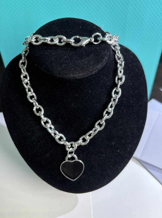 T&C Thick Black Heart Necklace